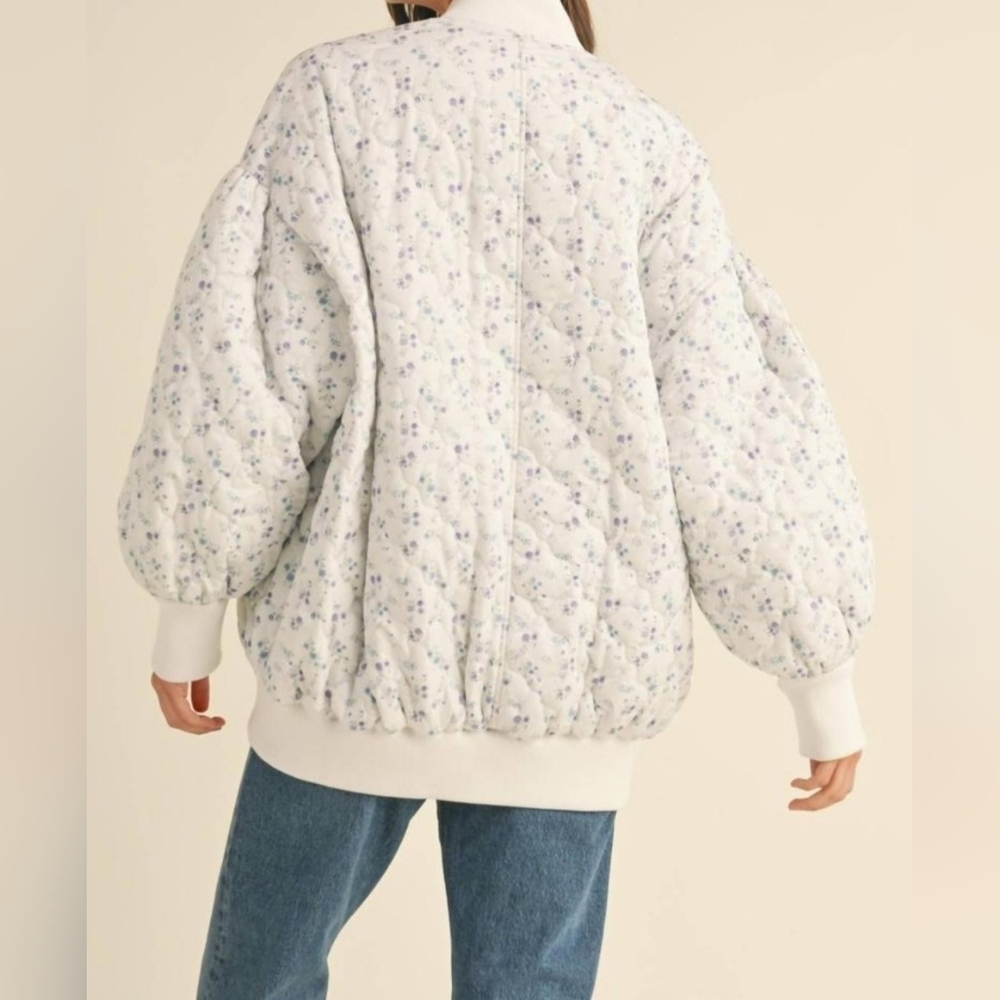Mable Quilted Floral Oversized Bomber Jacket size Large - Picture 3 of 13